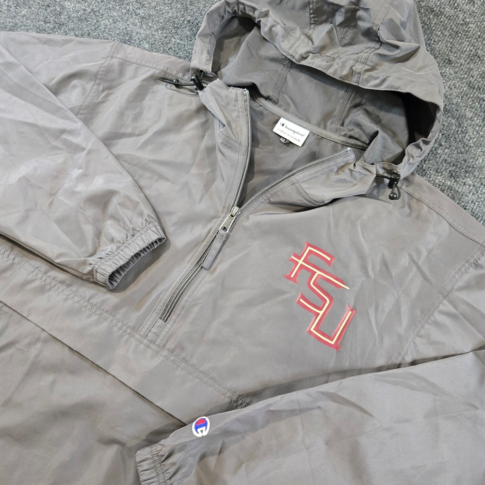 Champion Men's FSU Seminoles Pack 'N Go Half-Zip Windbreaker Gray Small Gorpcore